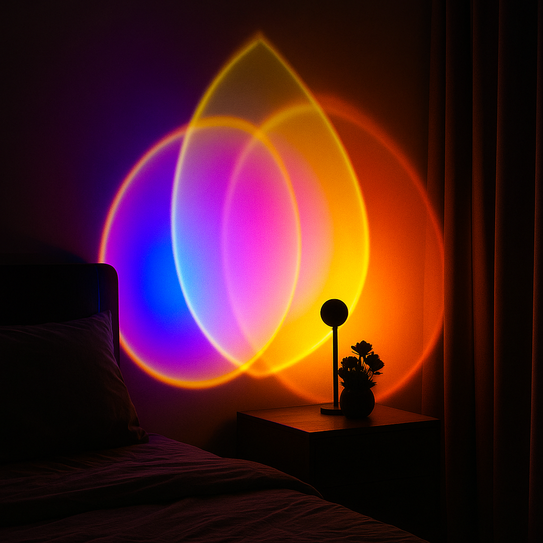 Nowoczesna Obrotowa Lampa Stołowa LED Z Efektem Zachodu Słońca