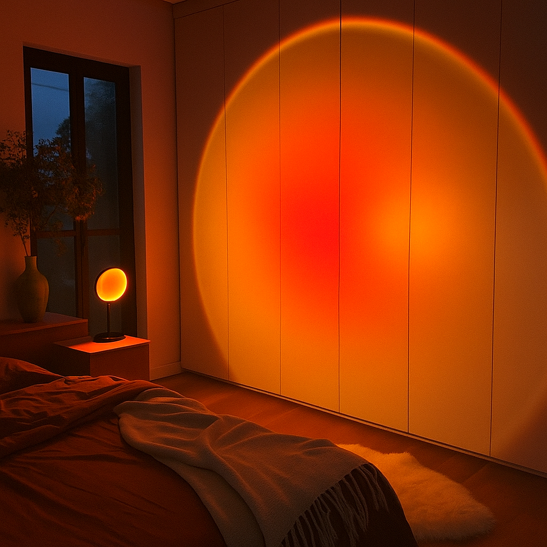 Nowoczesna Obrotowa Lampa Stołowa LED Z Efektem Zachodu Słońca