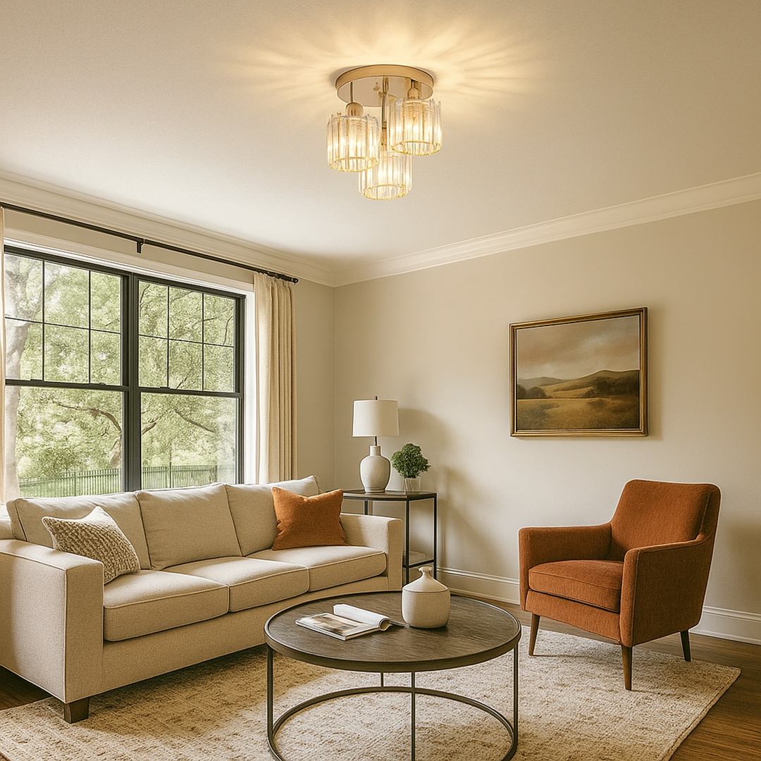 Lampa Sufitowa Kryształowa Półnatynkowa do Sypialni