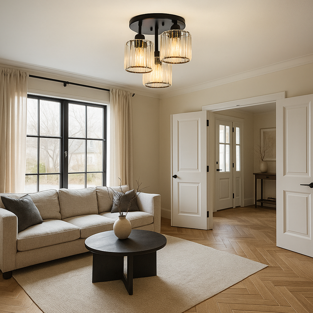 Lampa Sufitowa Kryształowa Półnatynkowa do Sypialni