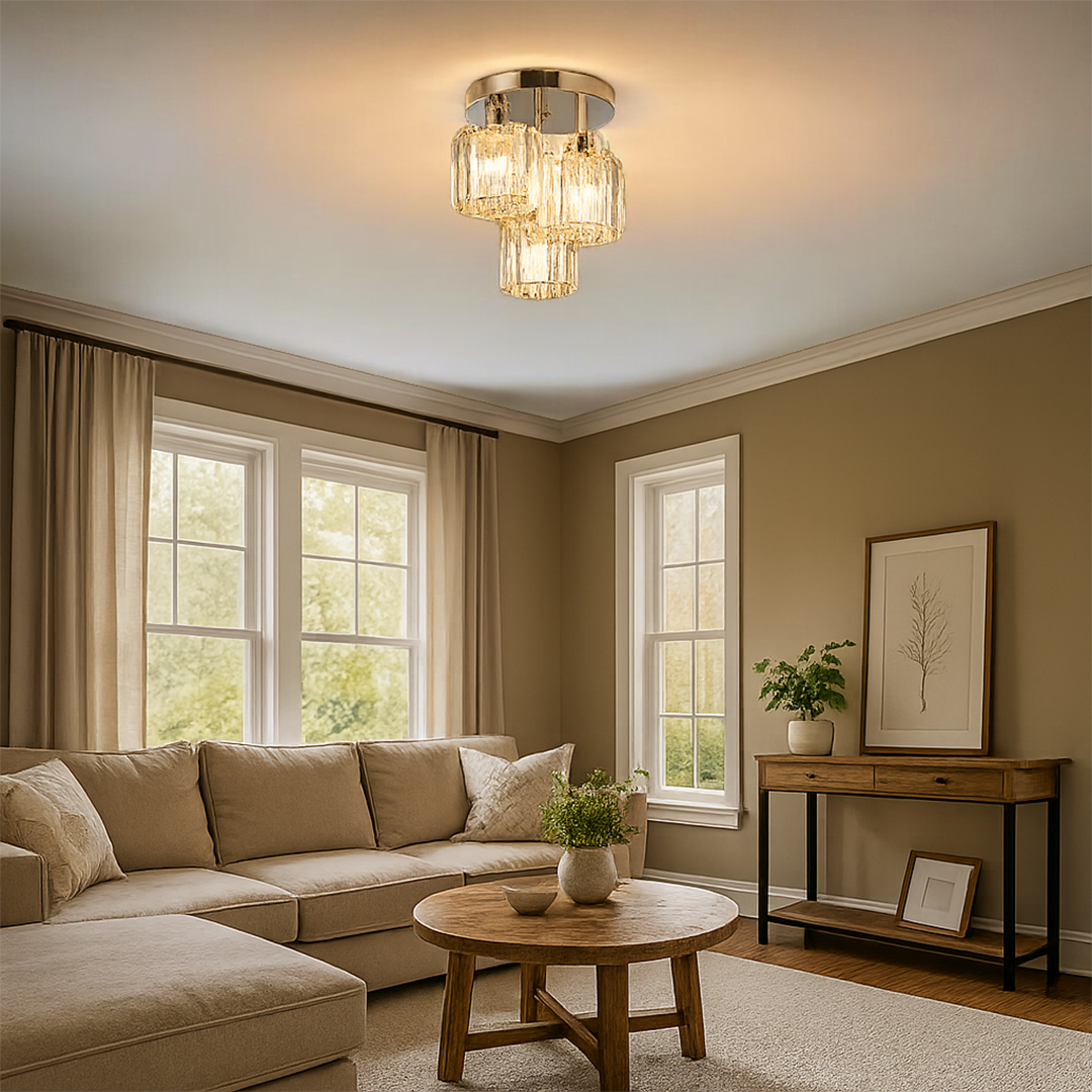 Lampa Sufitowa Kryształowa Półnatynkowa do Sypialni