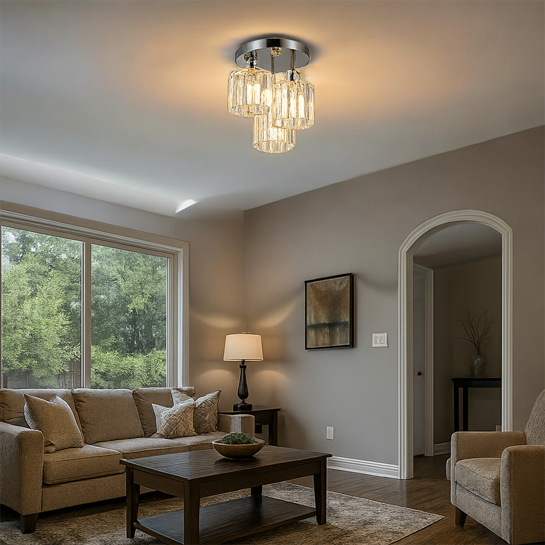 Lampa Sufitowa Kryształowa Półnatynkowa do Sypialni