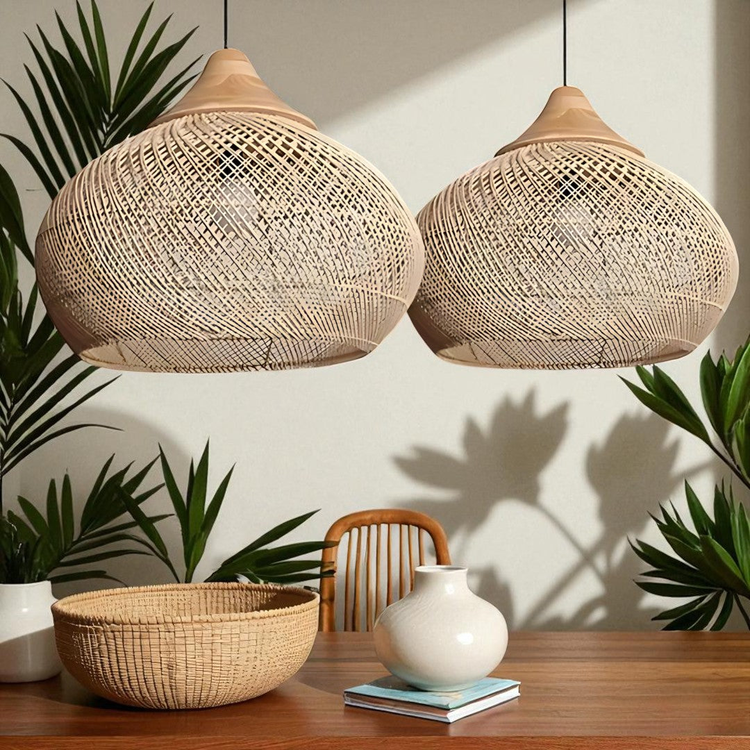 Skandynawska Rattanowa Lampa Wisząca Do Salonu