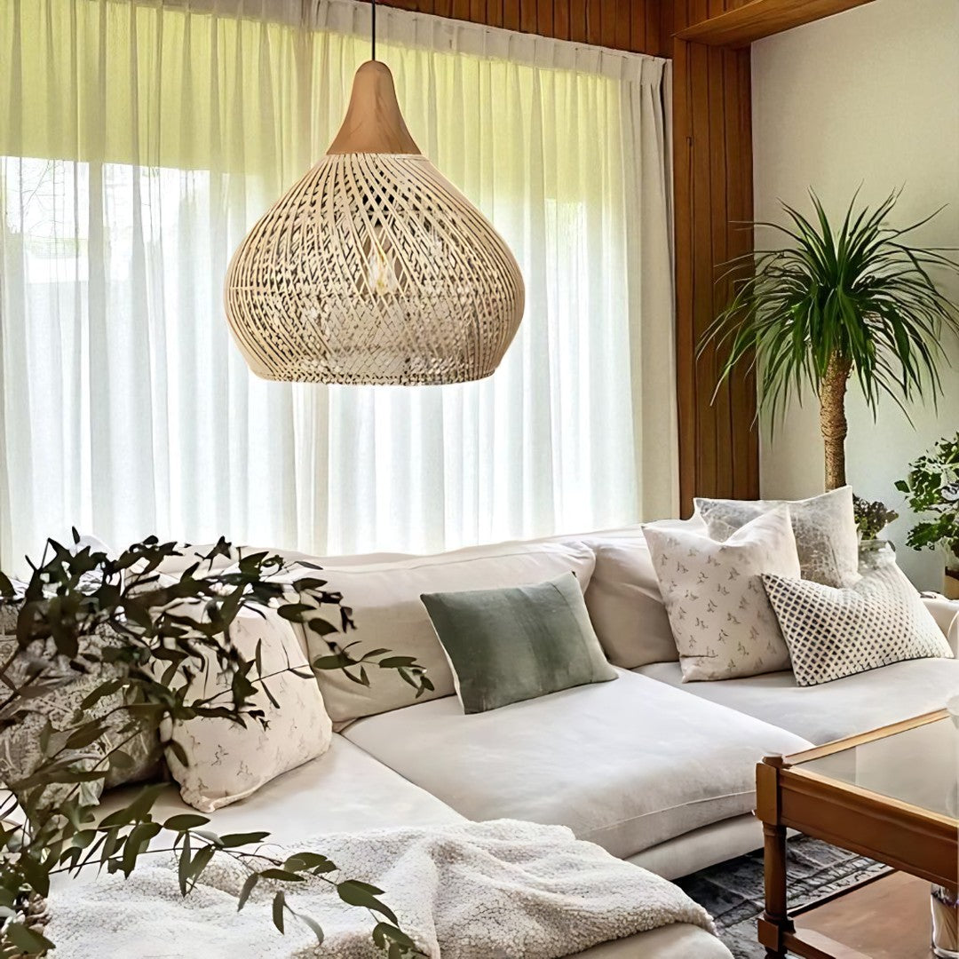 Skandynawska Rattanowa Lampa Wisząca Do Salonu