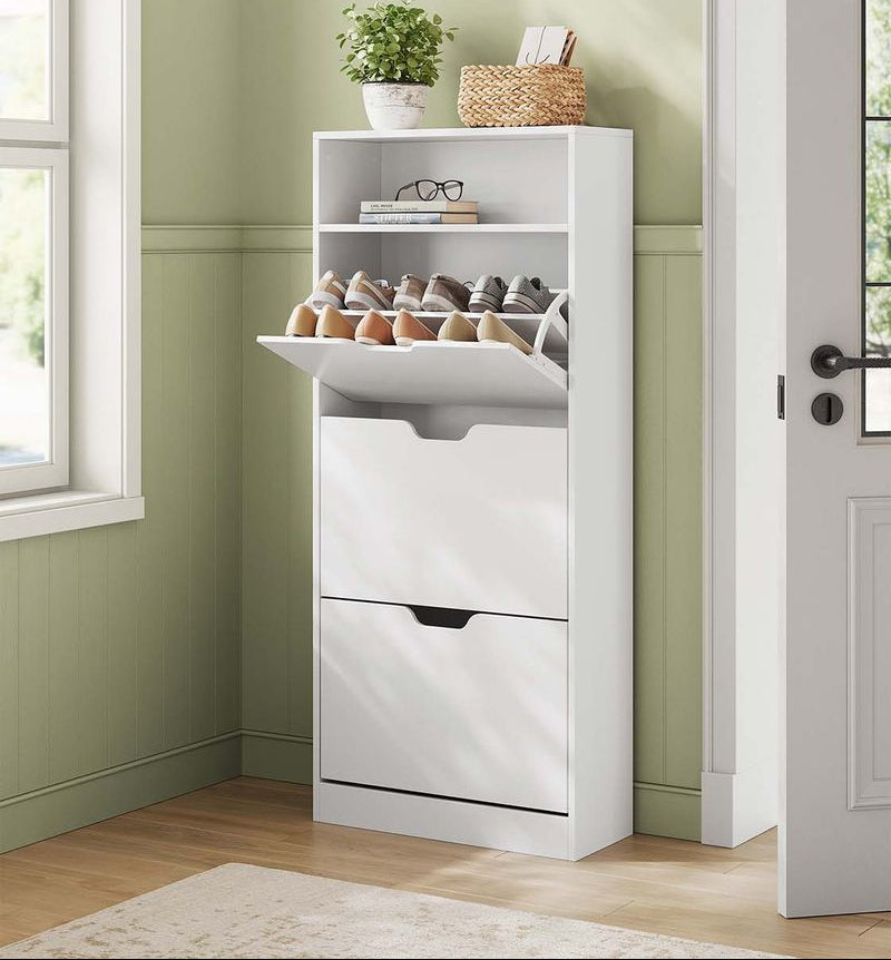 Szafka na Buty Mieści 14–18 Par, Wąska i Wysoka, 60 cm Szerokości, Płyta Wiórowa, Regulowane Przegrody, Minimalistyczny Design