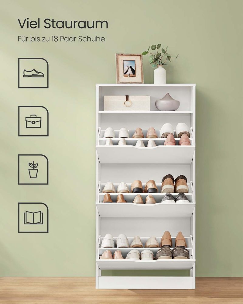 Szafka na Buty Mieści 14–18 Par, Wąska i Wysoka, 60 cm Szerokości, Płyta Wiórowa, Regulowane Przegrody, Minimalistyczny Design