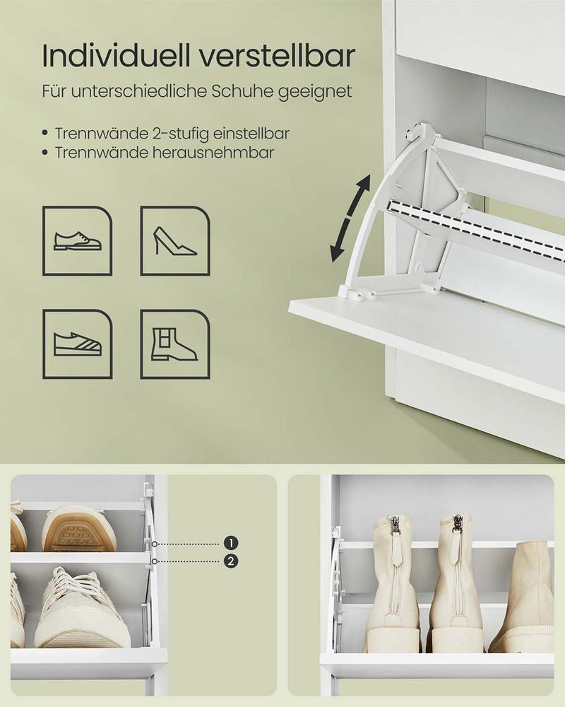 Szafka na Buty Mieści 14–18 Par, Wąska i Wysoka, 60 cm Szerokości, Płyta Wiórowa, Regulowane Przegrody, Minimalistyczny Design