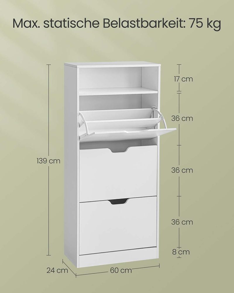 Szafka na Buty Mieści 14–18 Par, Wąska i Wysoka, 60 cm Szerokości, Płyta Wiórowa, Regulowane Przegrody, Minimalistyczny Design