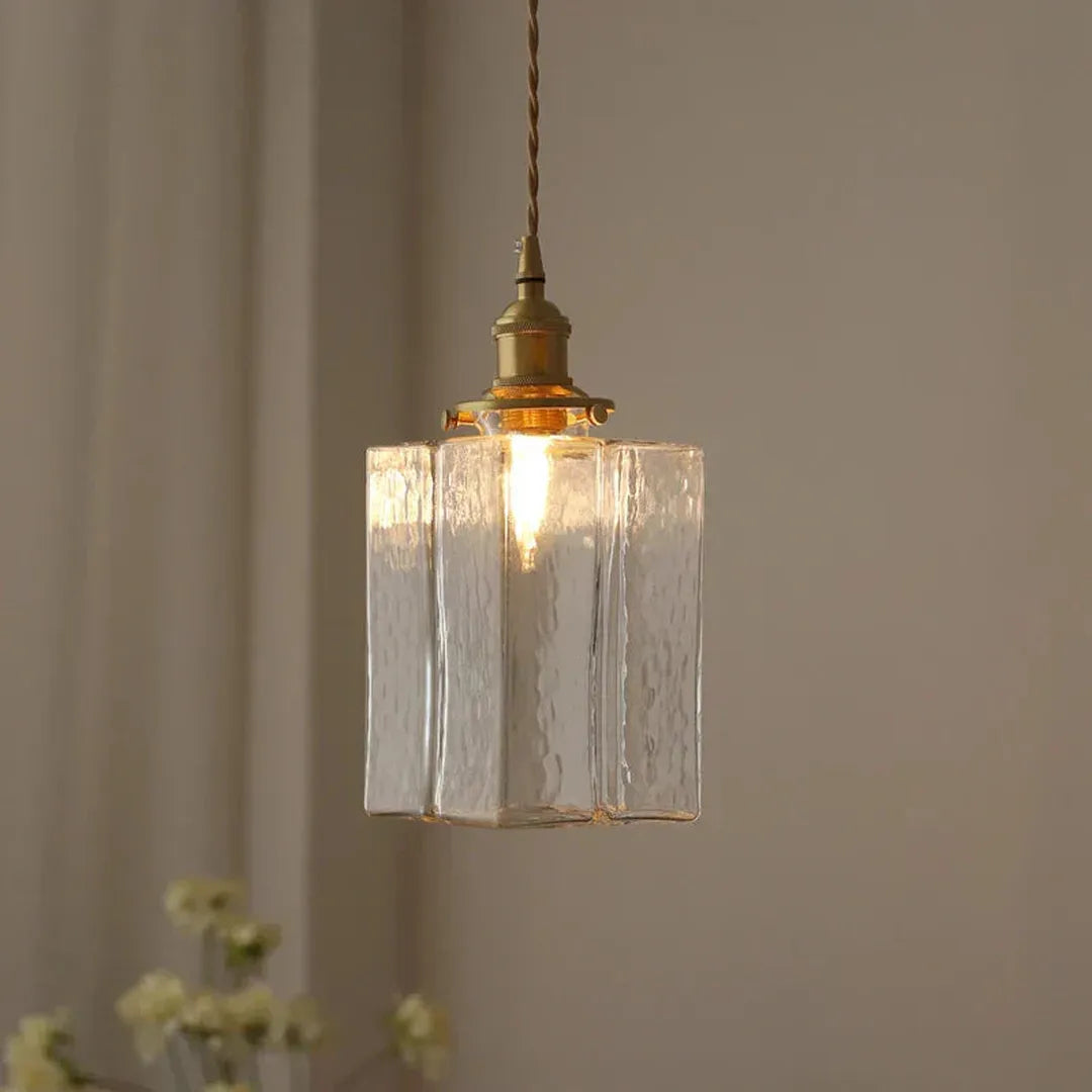 Vintage Lampa Wisząca Z Teksturowanego Szkła