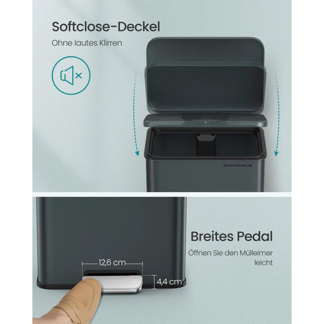 Kosz na Śmieci 40 l z Pedałem i Pokrywą Soft-Close, Stalowy, 34,8 × 32,1 × 55,7 cm