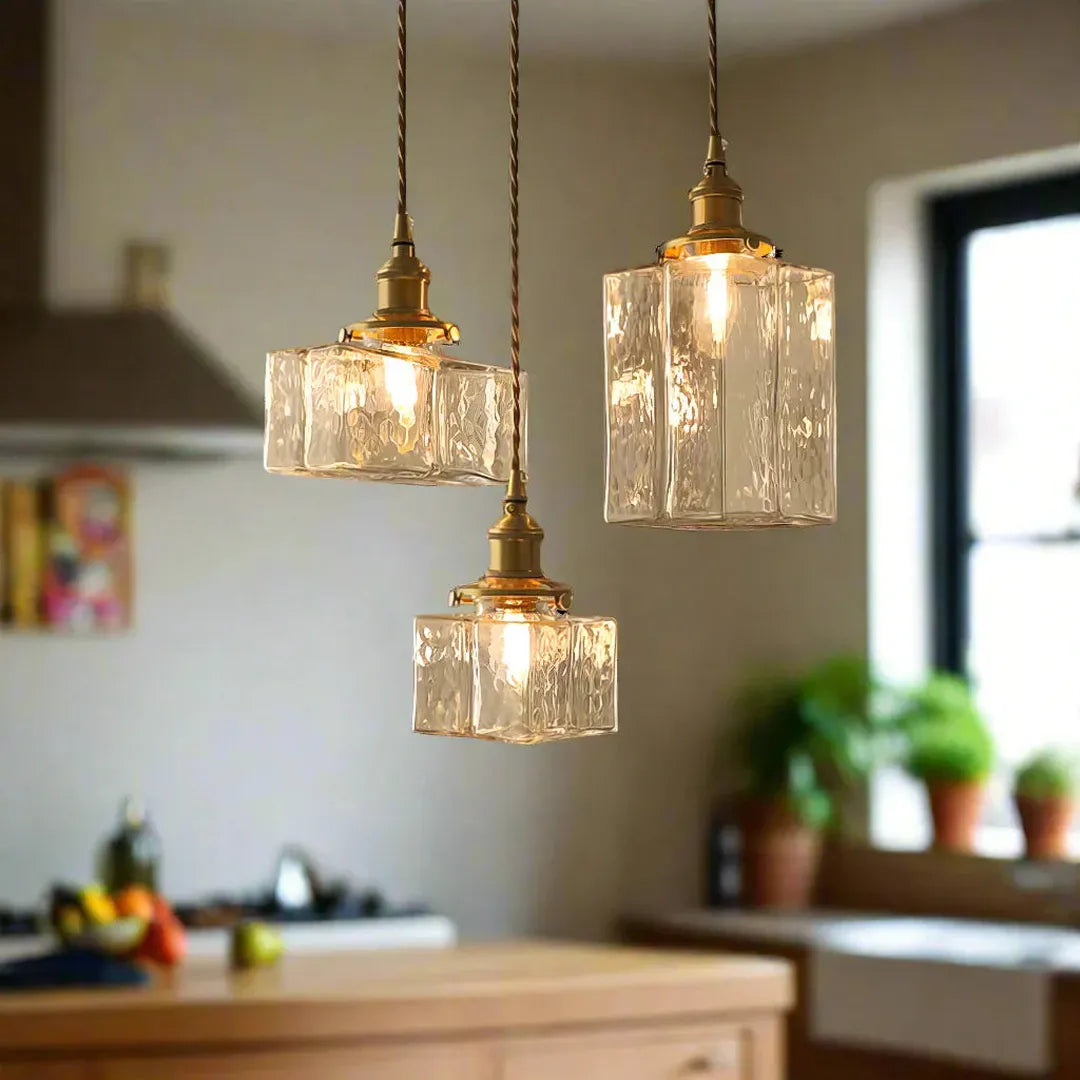 Vintage Lampa Wisząca Z Teksturowanego Szkła