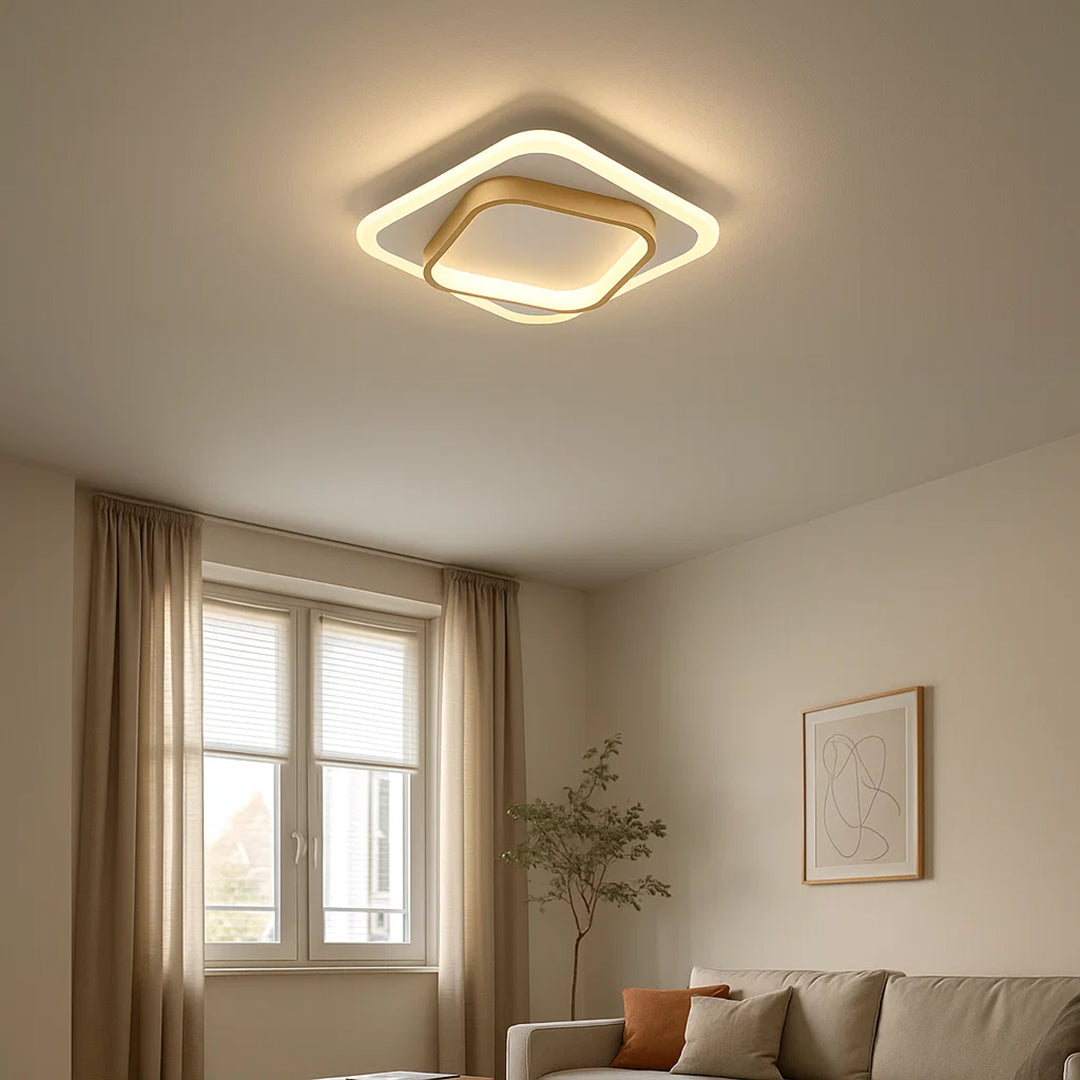 Lampa sufitowa kwadratowa LED złote oświetlenie