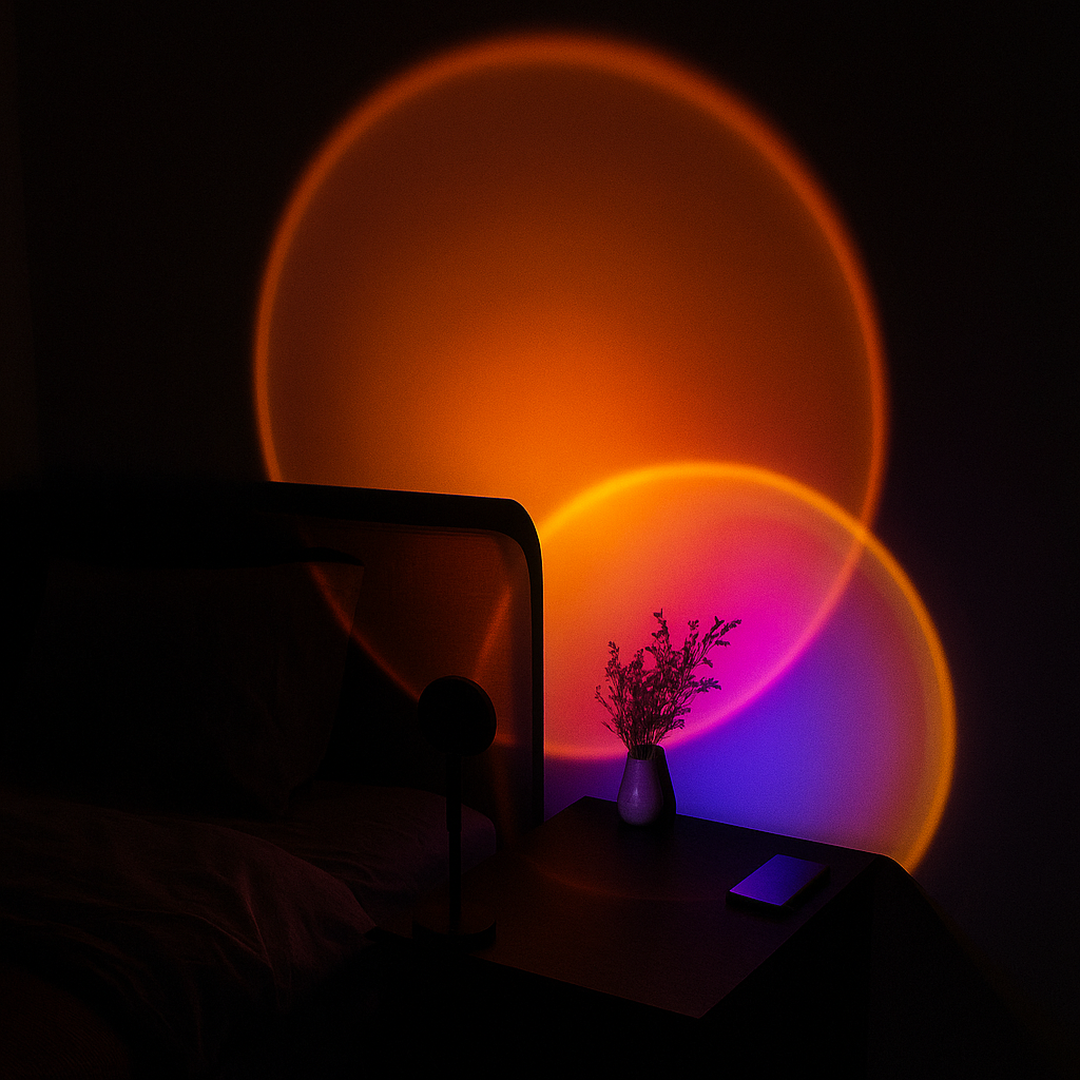 Nowoczesna Obrotowa Lampa Stołowa LED Z Efektem Zachodu Słońca