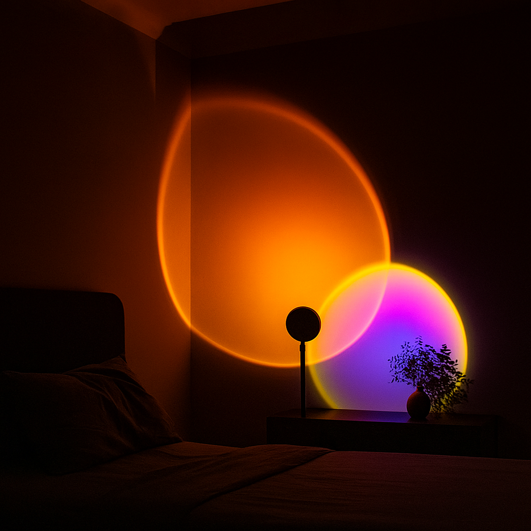 Nowoczesna Obrotowa Lampa Stołowa LED Z Efektem Zachodu Słońca