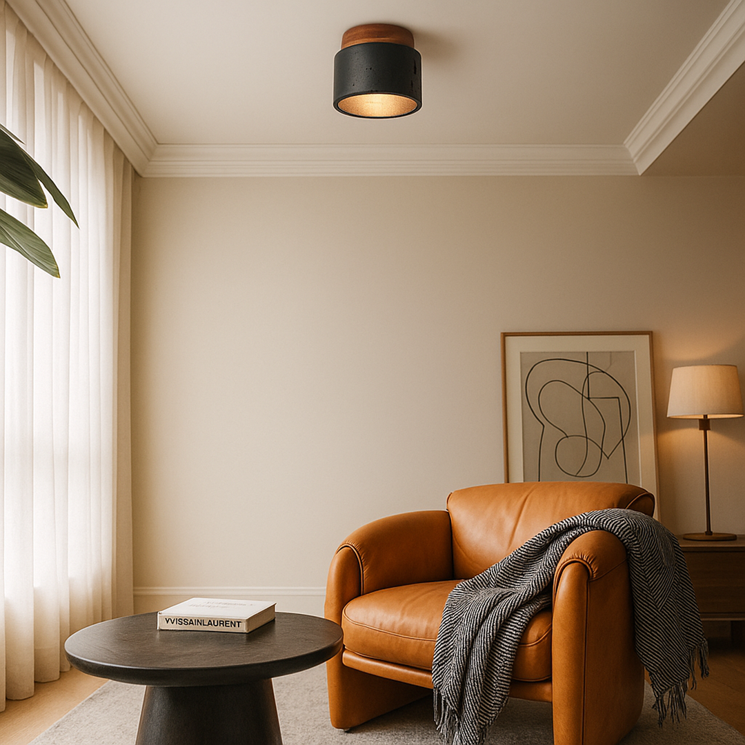 Nowoczesna Lampa Sufitowa Z Wykończeniem Z Naturalnego Kamienia I Drewnem