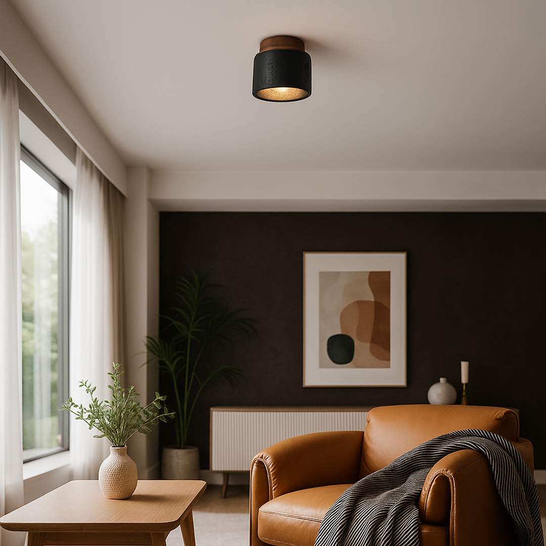Nowoczesna Lampa Sufitowa Z Wykończeniem Z Naturalnego Kamienia I Drewnem