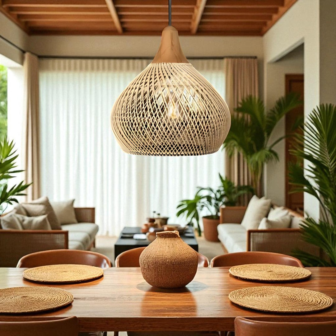 Skandynawska Rattanowa Lampa Wisząca Do Salonu