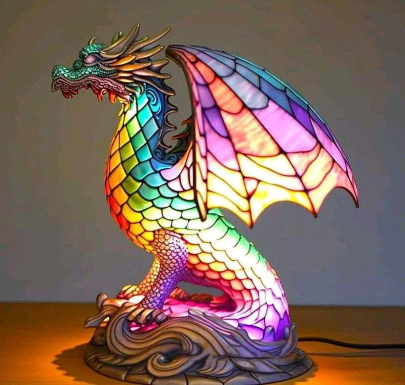 Witrażowa Lampa Stołowa Z Motywem Zwierzęcym