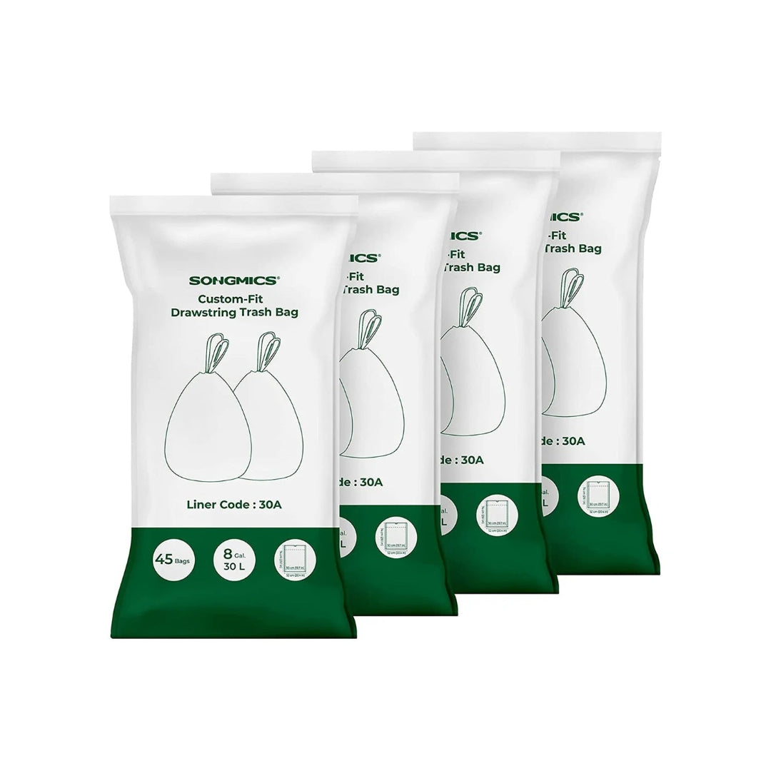 Worki na śmieci z taśmą ściągającą 30 L, wytrzymałe i szczelne, do koszy pojedynczych lub podwójnych, 74 × 53 cm