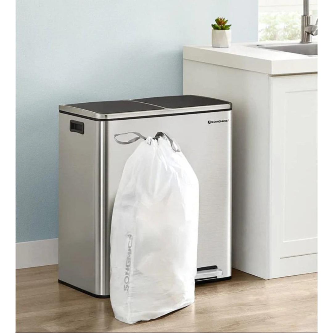 Worki na śmieci z taśmą ściągającą 30 L, wytrzymałe i szczelne, do koszy pojedynczych lub podwójnych, 74 × 53 cm