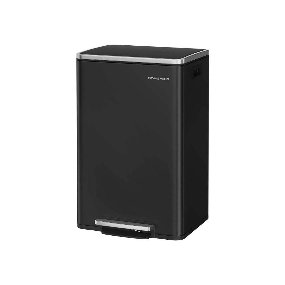 Kosz na śmieci z pedałem 50 L z pokrywą soft-close i wyjmowanym pojemnikiem, stal, 41,6 × 37,2 × 64,7 cm, 15 worków w zestawie