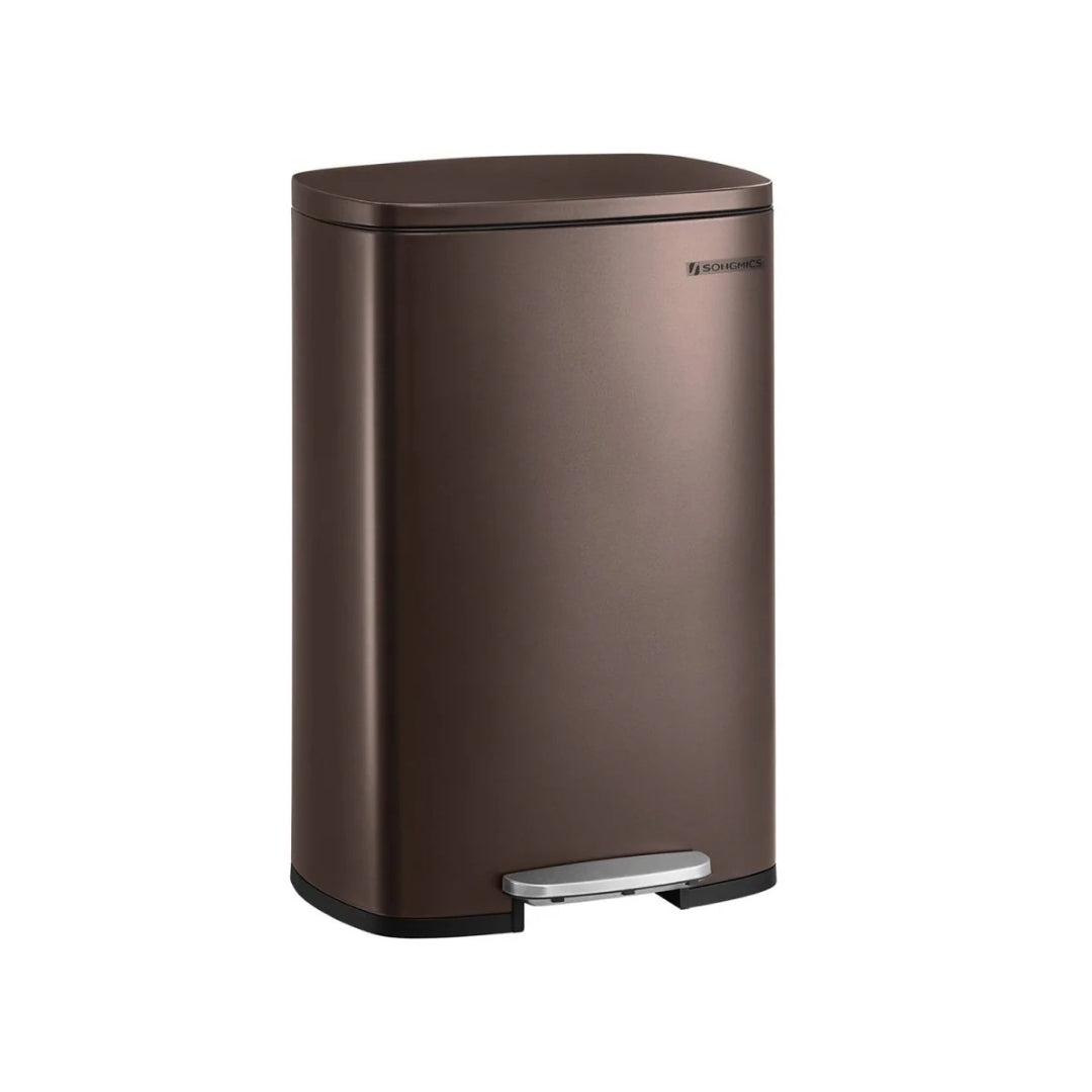 Kosz na śmieci z pedałem 50 L ze stali nierdzewnej, pokrywa soft-close, z wewnętrznym pojemnikiem, 43,2 × 37,1 × 63,2 cm