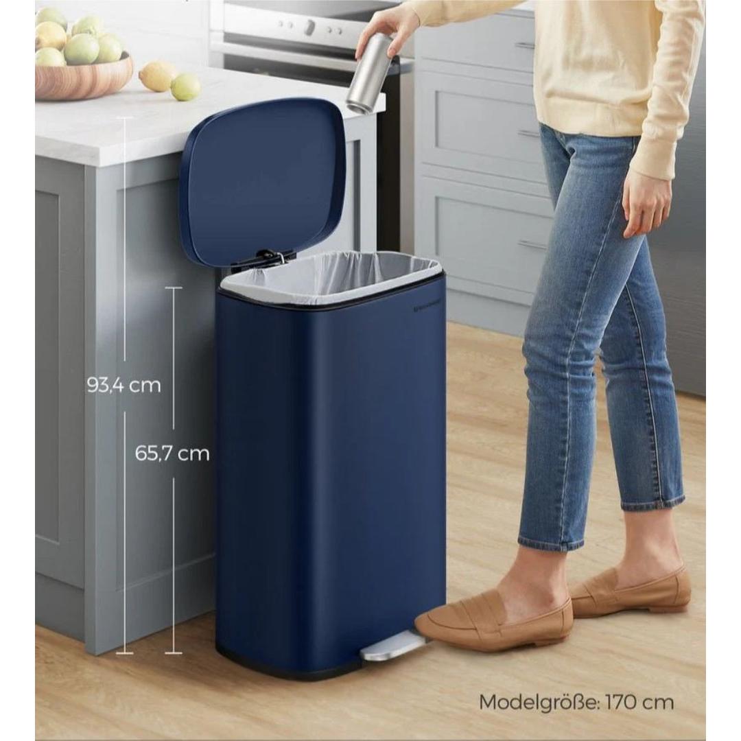 Kosz na śmieci z pedałem 50 L ze stali nierdzewnej, pokrywa soft-close, z wewnętrznym pojemnikiem, 43,2 × 37,1 × 63,2 cm