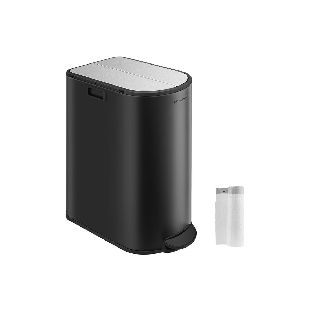 Kosz na śmieci z pedałem 2-komorowy 50L – Stalowy z cichym zamykaniem i wyjmowanymi pojemnikami