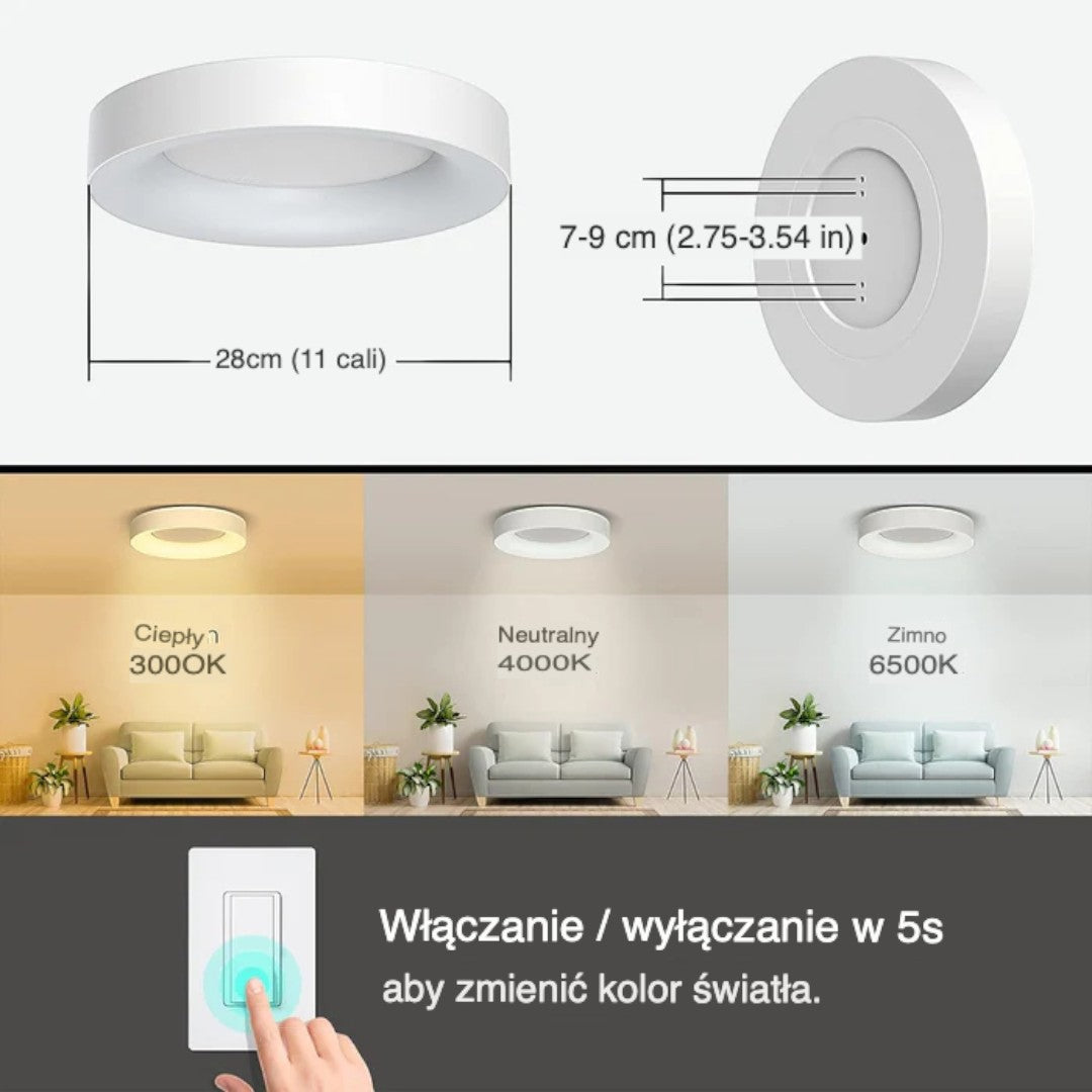 Minimalistyczna Sufitowa Lampa LED Z Kolorowym Wykończeniem