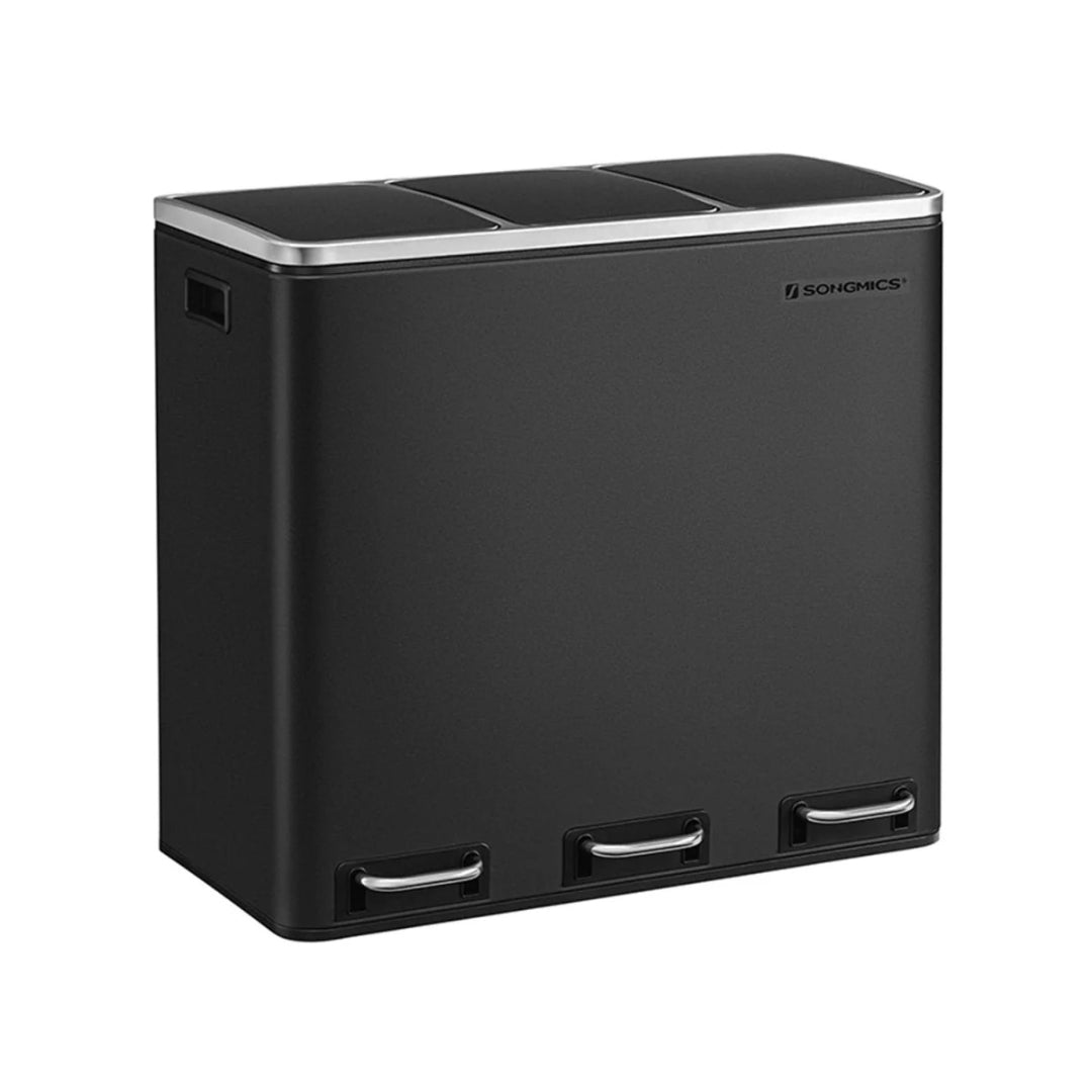 Kosz na śmieci do segregacji 54 L z pedałem, 3 komory po 18 L, stal i plastik, 61,5 × 31,5 × 56 cm