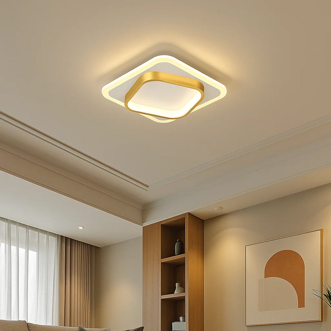 Lampa sufitowa kwadratowa LED złote oświetlenie