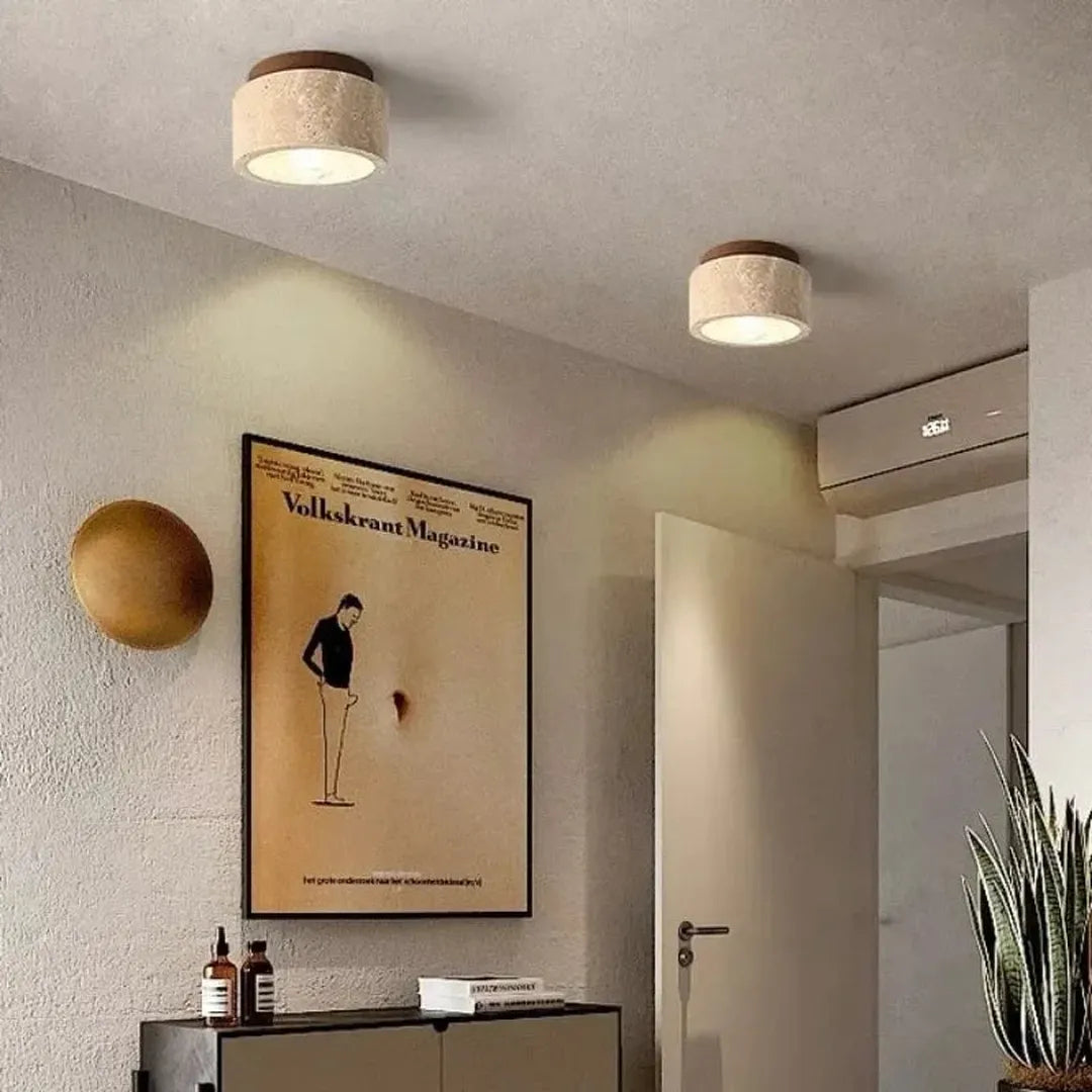 Kompaktowa Sufitowa Lampa LED Z Trawertynu