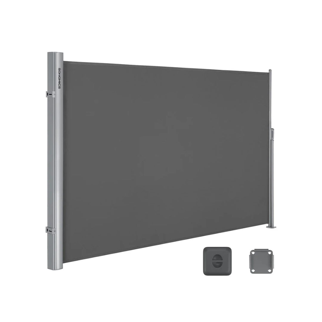 Parawan Ogrodowy Rozsuwany 160–400 × 160–200 cm, Osłona Przeciwwiatrowa i Przeciwsłoneczna, Aluminium i Poliester, Beżowy