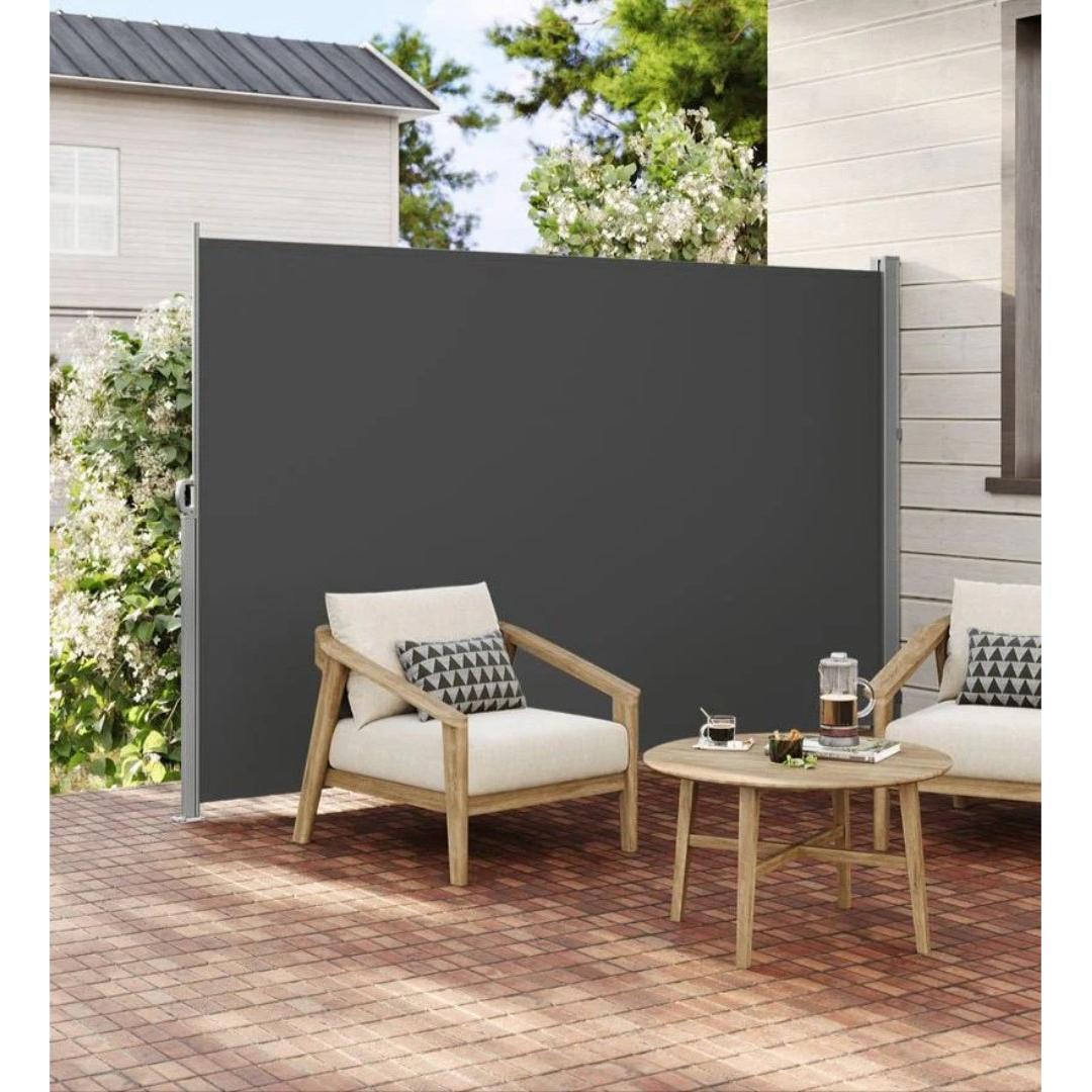 Parawan Ogrodowy Rozsuwany 160–400 × 160–200 cm, Osłona Przeciwwiatrowa i Przeciwsłoneczna, Aluminium i Poliester, Beżowy